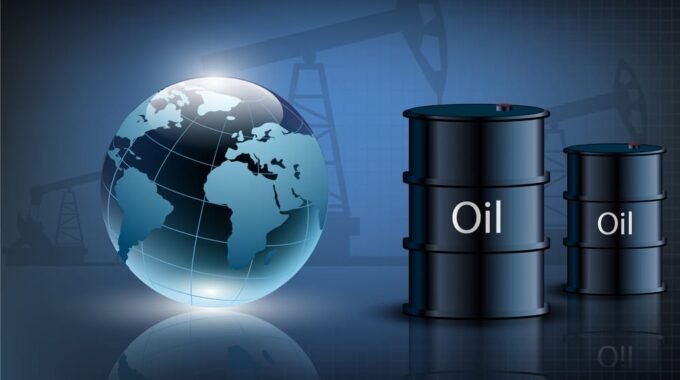 Globle and oil barrels on Oil Pump background