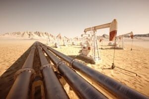 Oil Pipelines and Rigs in Desert