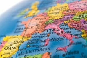 Map of Italy on Globe