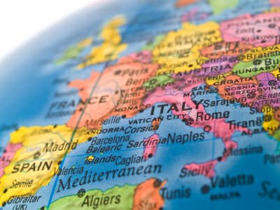 Map of Italy on Globe
