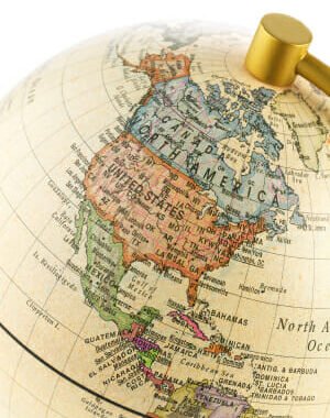 Complete Map of North America on Globe