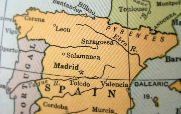 Map of Portugal and Spain
