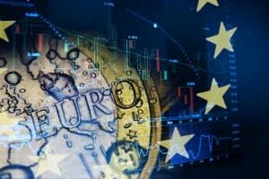Euro Coin with Technical Analysis Background